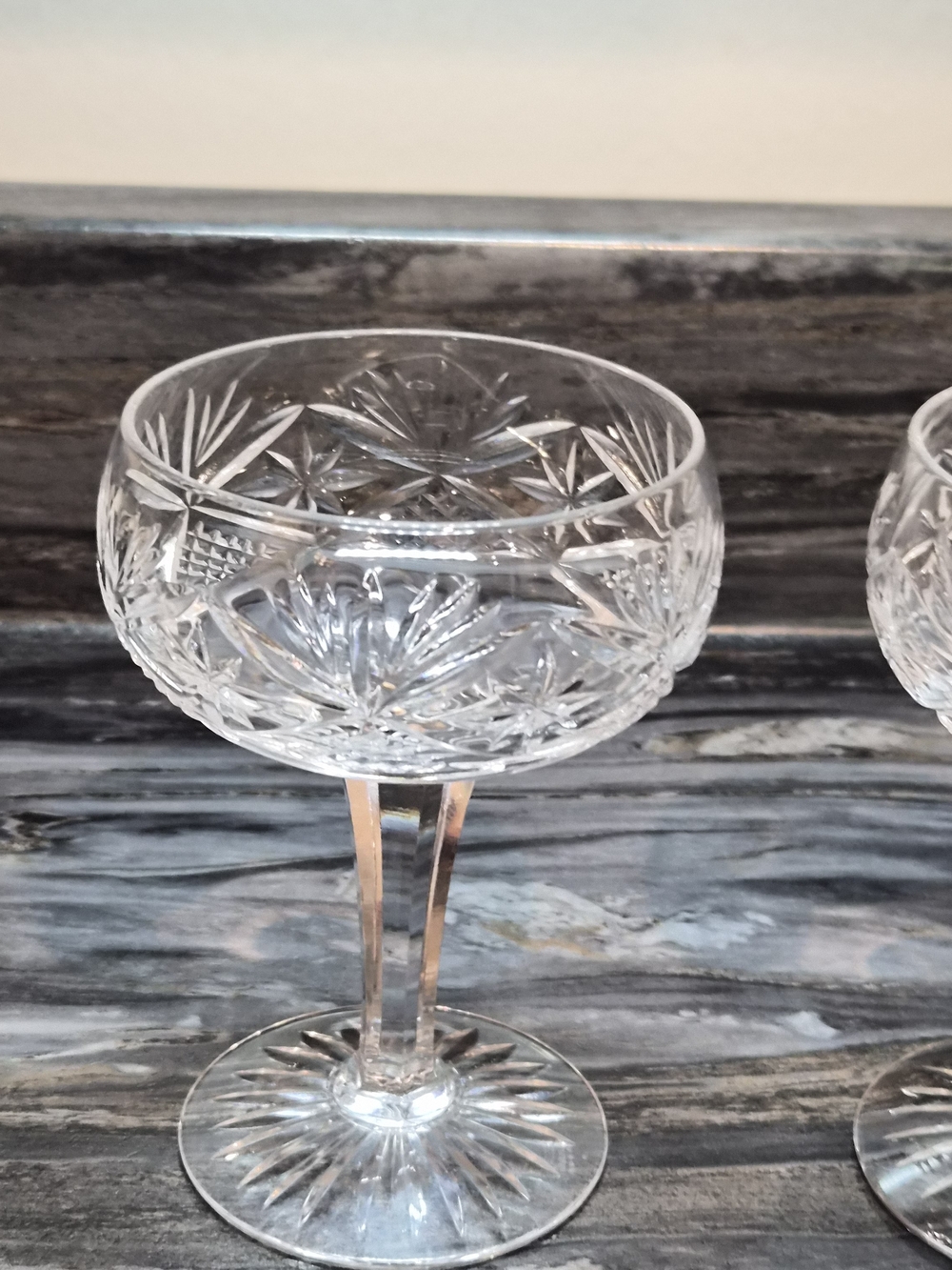 Cut Crystal Champagne Coupes - Clear Crystal Stemware